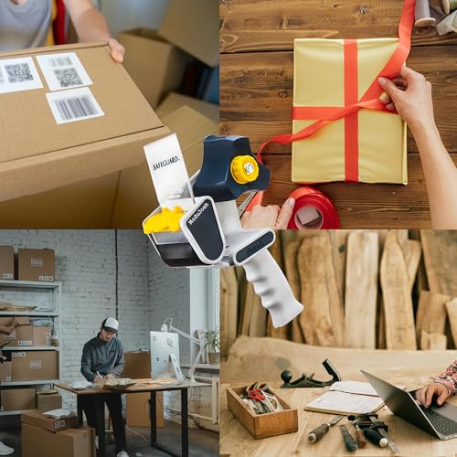 MDJ by Excell Packing Tape Gun Dispenser with Safety Blade Cover, 2 Inch Wide Carton Packing Tape for Commercial Packaging, Shipping, Moving, Carton and Box Sealing