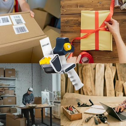 MDJ by Excell Packing Tape Gun Dispenser with Safety Blade Cover, 2 Inch Wide Carton Packing Tape for Commercial Packaging, Shipping, Moving, Carton and Box Sealing