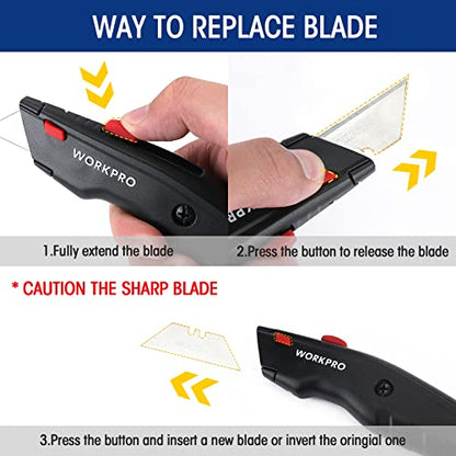 WORKPRO Premium Utility Knife, Retractable All Metal Heavy Duty Box Cutter, Quick Change Blade Razor Knife, with 10 Extra Blades - color: Black