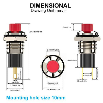 Push Button Switch, Self-Locking Mini Switches Latching 10mm Round DC24V 0.5A Black Cap 5PCS - style: red