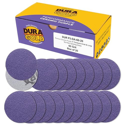 Dura-Gold Premium 60 Grit 3" Purple Film Ceramic Sanding Discs, Box of 20 - style: 60 Grit