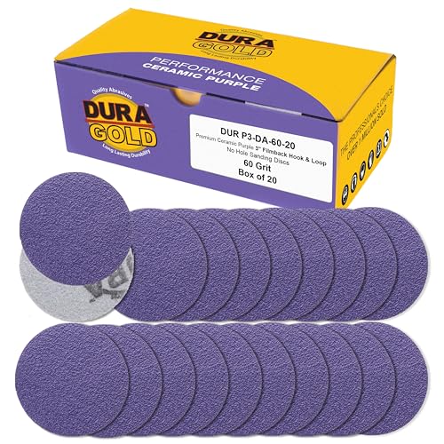 Dura-Gold Premium 60 Grit 3" Purple Film Ceramic Sanding Discs, Box of 20 - style: 60 Grit