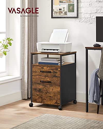 VASAGLE 2 Drawer File Cabinet, Rolling Printer Stand - color: Rustic Brown + Ink Black, size: with Open Shelf