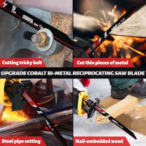 25 Pack 9 in 14/18 TPI Reciprocating Saw Blades for Sawzall Blades Metal Cutting,M42 Steel Cobalt Bi-Metal Blades for Automobile Dismantling Replace for Milwaukee for Dewalt for Diablo Sawblade - size: 9 inch, style: 14/18 TPI Set