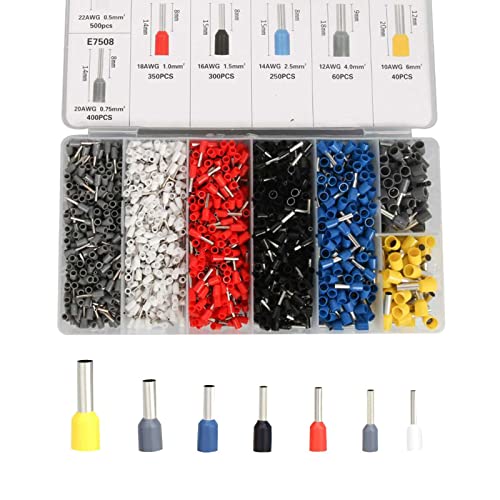 Fidioto 1900pcs Wire Ferrules Terminals Kit, AWG 22-10 Terminal Connector Wire Insulated Cord Pin Ends Terminals for Electric, Industrial, Power Control System, etc. - size: 1900pcs + Ferrules Only