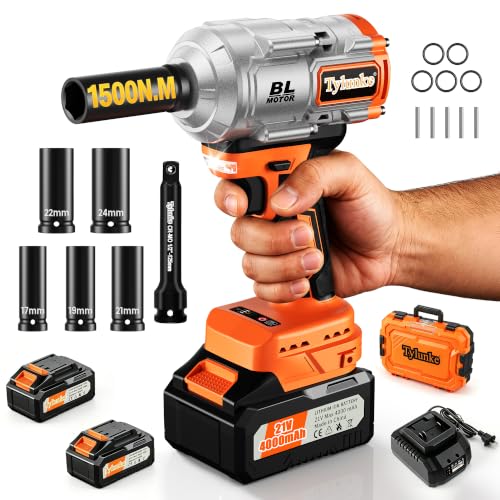 1/2 Cordless Impact Wrench,1106ft-lbs(1500N.m) 3-Speed Impact Driver,LED - color: Orange