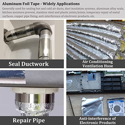 6Rolls Aluminum Foil Tapes, HVAC Duct Tape Heavy Duty, Silver Metal Adhesive Insulation Tape (3.9mil, 2"x65 Feet) High Temperature for Pipe Ductwork, Sealing Patching Heat Cold Air Ducts, Dryer Vents - size: 2 inch x 390 FT