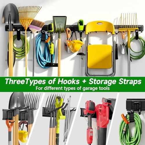 Garage Wall Organizer, 96 in Garden Tool Organizer with 12 Adjustable Hooks - size: 96 inch 12-Hook