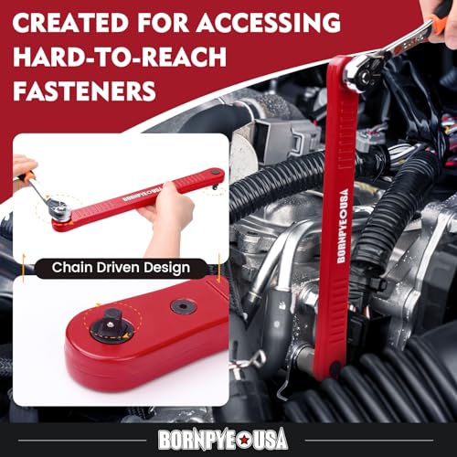 Offset Extension Wrench Set, Impact Ready Socket Wrench Extender Tool with Versatile 1/4", 3/8", and 1/2" Square Drive Adapters (Red)