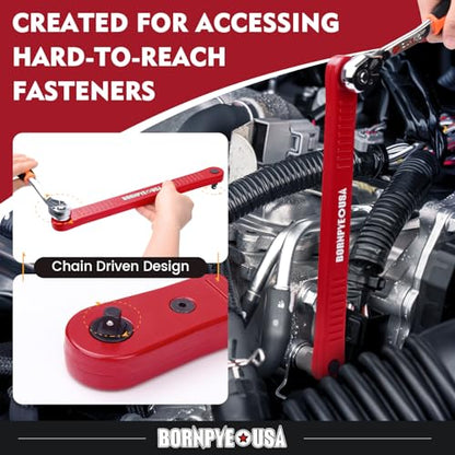 Offset Extension Wrench Set, Impact Ready Socket Wrench Extender Tool with Versatile 1/4", 3/8", and 1/2" Square Drive Adapters (Red)