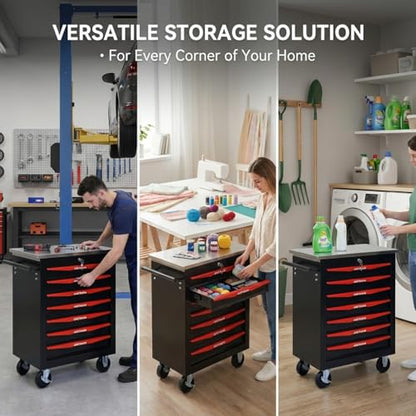 Rolling Tool Chest,Stainless Steel Worktop,Black,7‑Drawer - color: Black, size: 7-Drawers
