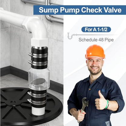 1‑1/2 Inch Silent Check Valve, Clear Body Spring‑Loaded for Sump Pump