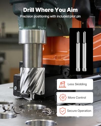 VEVOR Annular Cutter Set, 16 pcs Weldon Shank Mag Drill Bits Kit, 1" Cutting Depth, 7/16" to 1-3/8" Cutting Diameter, HSS, 14 Drill Bits with 2 Pilot Pins, Plastic Case, for Magnetic Drills, Steel - size: 7/16" - 1-3/8" * 1"
