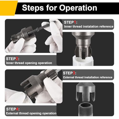 2 in1 Integrated Internal & External Pipe Threading Tool, 2Pcs Dual-Function PVC Pipe Threader Set 1/2" and 3/4" Dies with Hex Shank, Pipe Thread Cutting Tool, PVC Thread Maker Tool for Electric Drill