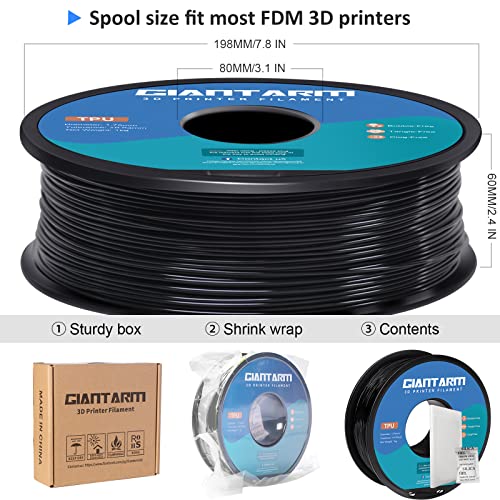GIANTARM 95A TPU 3D Printer Filament 1.75mm, 1kg Spool, Black, +/- 0.03mm - color: Tpu-black
