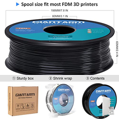GIANTARM 95A TPU 3D Printer Filament 1.75mm, 1kg Spool, Black, +/- 0.03mm - color: Tpu-black