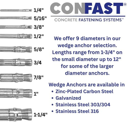 CONFAST 1/2" x 2-3/4" 316 Stainless Steel Wedge Anchor (5 per Box) - size: 1/2" x 2-3/4"