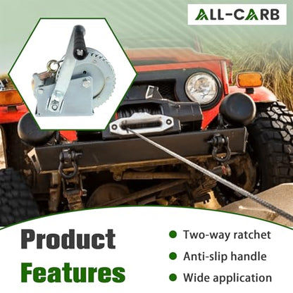 ALL-CARB 1200lbs Heavy Duty Hand Winch Boat Winch with 10m 32ft Steel Cable for Boat Trailer