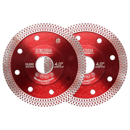 ZORUNNA 2Pcs 4" Diamond Blade for Grinder, Tile Cutting Blade 7/8" Arbor - size: 4"