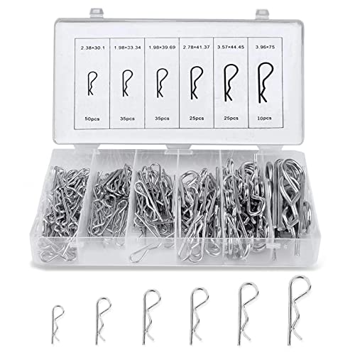 Boatsea Cotter Pin Assortment Kit, 180PCS 6 Sizes Hair Pin R Clips Assortment Kit, Zinc Plated Spring Steel Hairpin R Clips, Retaining Hair Pin for use on Hitch Pin Lock System - size: 180pcs
