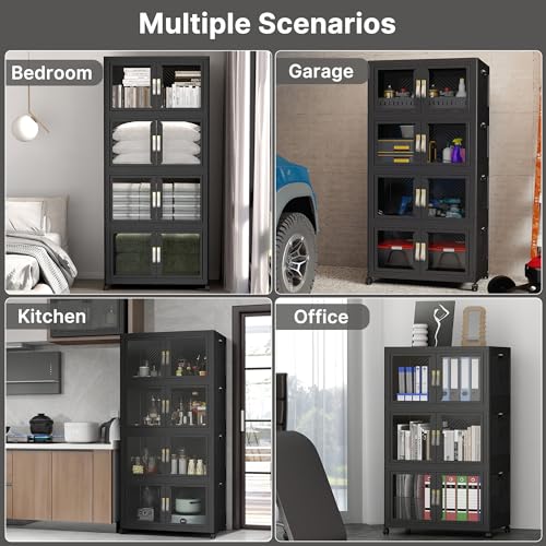 UAMFURI Stackable Storage Bins with Lids, 96QT Extra Large Storage Cabinet - color: Black