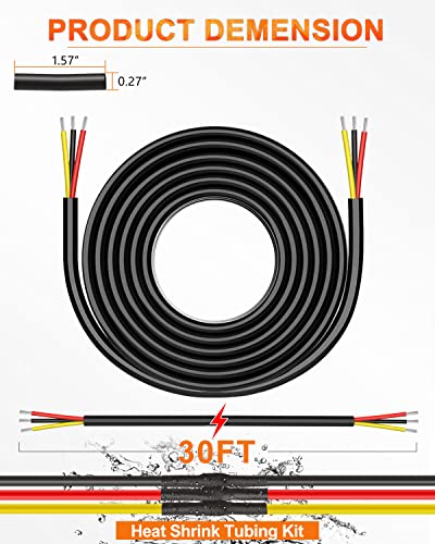 NAOEVO 14 Gauge Wire 3 Conductor, 14 Gauge Automotive Wire 12V Cable, 30FT - size: 30ft, style: 3C-14AWG
