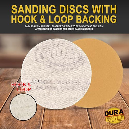 Dura-Gold Premium - 180 Grit 1" Gold Hook & Loop Sanding Discs, Box of 100 - style: 180 Grit