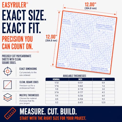 Polycarbonate Sheet 12 x 12 x 1/2 0.472" Clear Plastic, Replaces Plexiglass