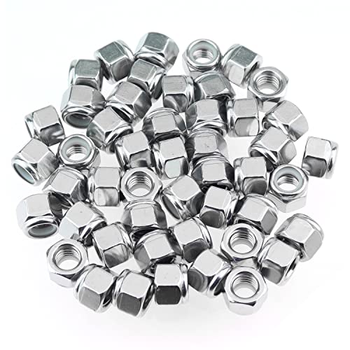 HELIFOUNER 50 Pieces 3/8"-16 Nylon Insert Hex Lock Nuts, 304 Stainless Steel (18-8) Locknuts, Bright Finish, Coarse Thread - size: 3/8"-16 (50 pcs)