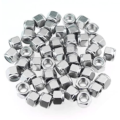 HELIFOUNER 50 Pieces 3/8"-16 Nylon Insert Hex Lock Nuts, 304 Stainless Steel (18-8) Locknuts, Bright Finish, Coarse Thread - size: 3/8"-16 (50 pcs)