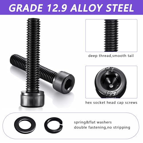 176PCS M6 Hex Socket Head Cap Screws Assortment Kit, 12.9 Grade Alloy Steel Black Zinc Plated M6x8/10/12/16/20/25/30/35mm Bolts Nuts Washers Set, Anti Rust Hardware for 3D Printer DIY Machinery Repair - size: M6 176pcs