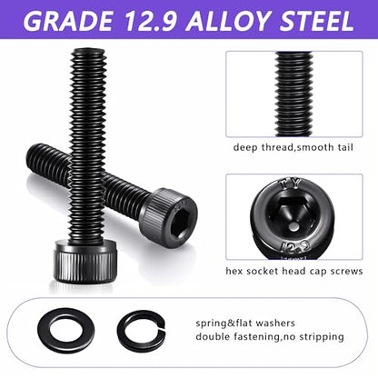 176PCS M6 Hex Socket Head Cap Screws Assortment Kit, 12.9 Grade Alloy Steel Black Zinc Plated M6x8/10/12/16/20/25/30/35mm Bolts Nuts Washers Set, Anti Rust Hardware for 3D Printer DIY Machinery Repair - size: M6 176pcs
