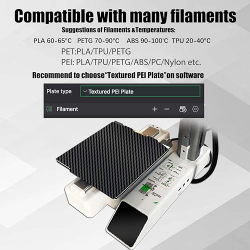 for Bambu A1 mini 3D Printer Build Plate Carbon Fiber PET + Textured PEI, 184x184mm Spring Steel Plate,Double-Sided Smooth/Textured Flexible Hotbed Removable Build Surface Platform - color: PET+PEI Textured