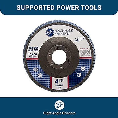 Benchmark Abrasives 4.5" Premium Zirconia Type 27 Flap Discs Grinding Wheels for Sanding Stock Rust Removal Finishing Grinding Deburring Stainless Steel, 7/8" Arbor (10 Pack) - 60 Grit - style: 60 Grit