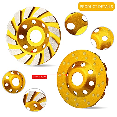 2 Pieces Diamond Cup Grinder 4 Inch Concrete Turbo Diamond Grinding Cup Wheel 12 Segs Heavy Duty Angle Grinder Wheels for Angle Grinder