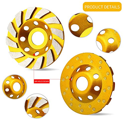 2 Pieces Diamond Cup Grinder 4 Inch Concrete Turbo Diamond Grinding Cup Wheel 12 Segs Heavy Duty Angle Grinder Wheels for Angle Grinder