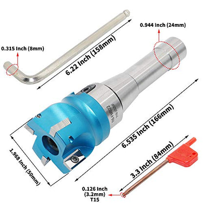 2 Inch Face Milling Cutter Aluminum 400R 50MM CNC End Milling Cutter Holder + R8-FMB22 Shank Face Shell Mill Arbor + 4pcs APKT1604 Carbide Inserts + 8mm Hexagon Wrench + T15 Wrench CNC Machine Tools - style: AL 400R 50-22 (1.968 Inch)