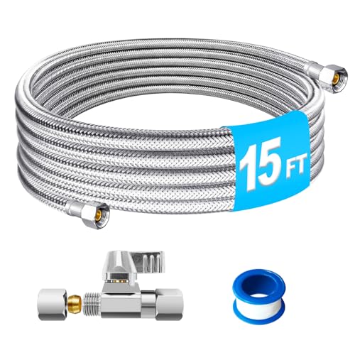 Refrigerator Water Line Kit - 15 FT Tubing with Valve for Ice Maker/Fridge - size: 15 Feet