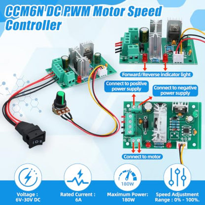 Copkim 12V DC Geared Motor Kit (200RPM Speed), JGB37-520 Motor with CCM6N PWM Controller, 6mm D-Shaft Flange and Bracket - style: 200rpm