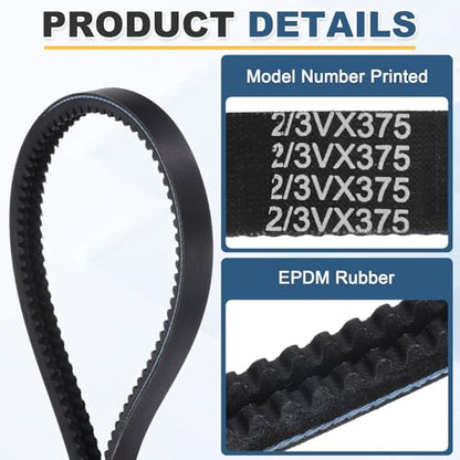 uxcell 2/3VX375 EPDM V-Belt, 2 Banded, 37.5" Outer Circ x0.83 W x0.39 Thk - size: 2/3VX375