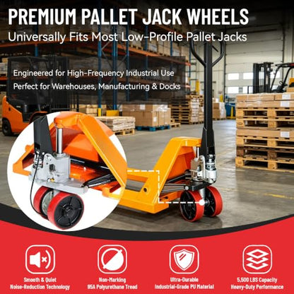 Complete Pallet Jack Wheels Replacement Kit, Red Polyurethane - color: Red