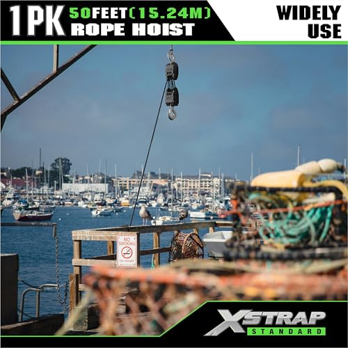 XSTRAP STANDARD Heavy-Duty 50 FT Rope Hoist Pulley System w/Metal Bearing - color: 50ft Black Upgraded