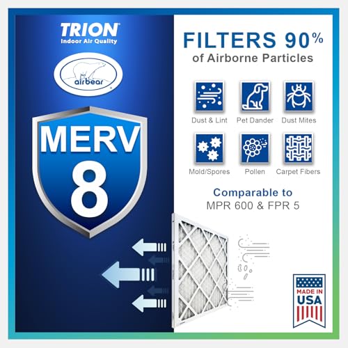 Air Bear 20x25x5 Pleated HVAC Air Filter MERV 8 (2-Pack) (actual size: 19.75" x 24.25" x 4.9" in.) compatible part number 255649-102
