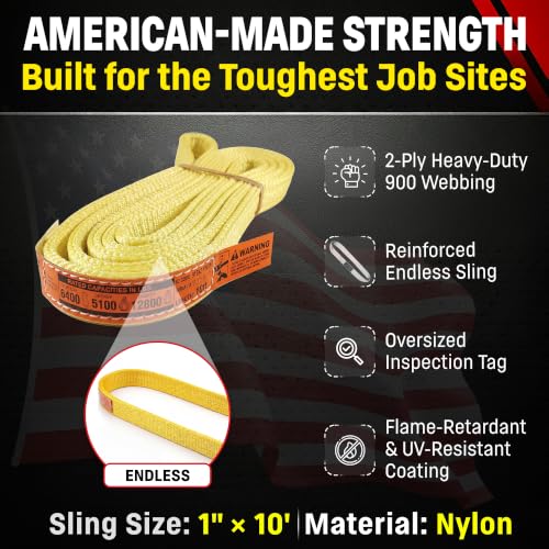 DD Sling 1" x 10' Nylon Endless Lifting Sling – USA Made - size: 1"x10'