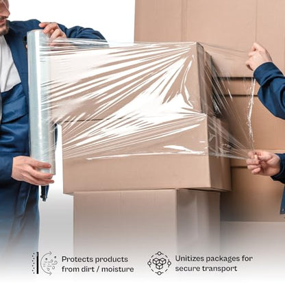 PSBM Stretch Wrap, 128 Rolls 12 Inch x 1500 Feet 90 Gauge Heavy Duty up to 800% Ultimate Stretch Clear Plastic Wrap Industrial Strength Shrink Film for Moving, Packing & Shipping - size: 128 Pack, style: 90 Gauge