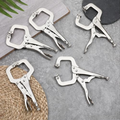 12 Pcs C Clamp Locking Pliers 6 Inch Heavy Duty Welding Pliers with Swivel Pads Adjustable Vise Grip Clamp for Shop Woodworking Cabinetry Repair Home Farm and Auto Workshop