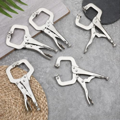 12 Pcs C Clamp Locking Pliers 6 Inch Heavy Duty Welding Pliers with Swivel Pads Adjustable Vise Grip Clamp for Shop Woodworking Cabinetry Repair Home Farm and Auto Workshop