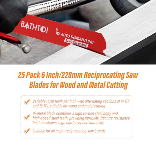 25 Pack 6 Inch 14/18 Tpi Reciprocating Saw Blades for Metal Cutting - size: 6 Inch 14/18TPI