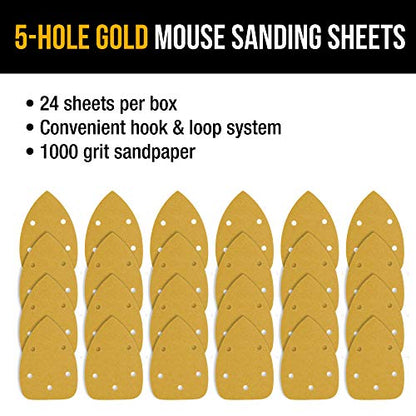 Dura-Gold Mouse Detail Sander Sandpaper Sanding Sheets, 5 Hole, 1000 Grit - size: 1000-Grit