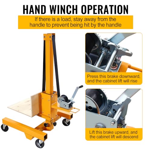 Material Lift Winch Stacker, 330 Lbs Capacity, 72" Max Height Adjustment, Hand Winch Lift Truck, Steel Portable Load Lifter for Workshop, Warehouse,Cabinet Lift